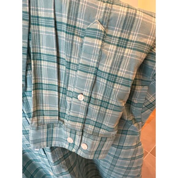 LL Bean Shirt Mens XXL Turquoise Plaid Long Sleeve Button Slightly Fitted Heavy - Picture 5 of 8